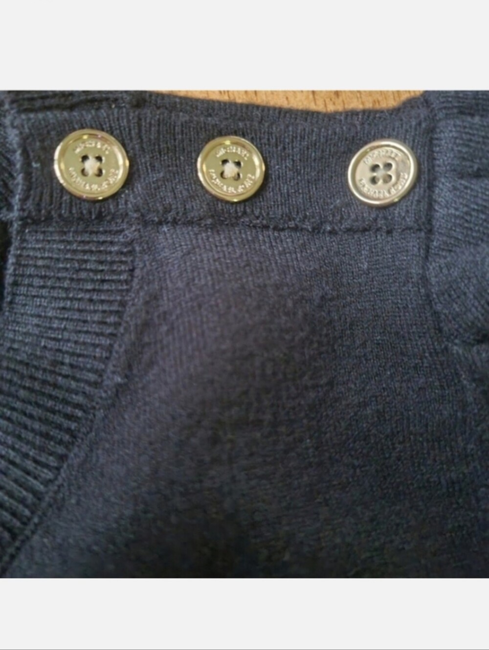 Michael Kors Classic Black Puff Shoulder Women's Sweater with Shoulder Buttons - Picture 3 of 7